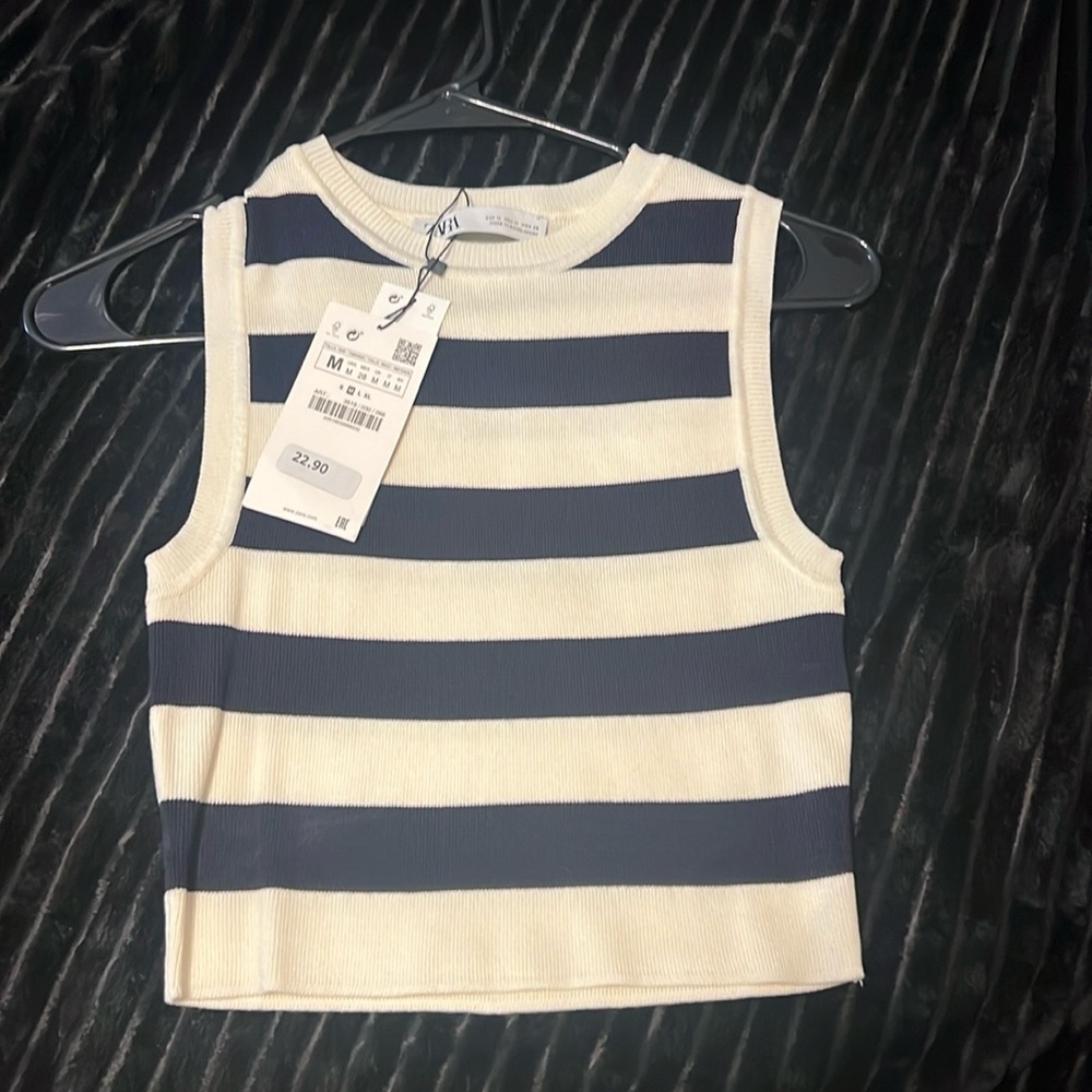 NWT! Zara Cropped Knit Top Striped Sleeveless Crop Top//medium